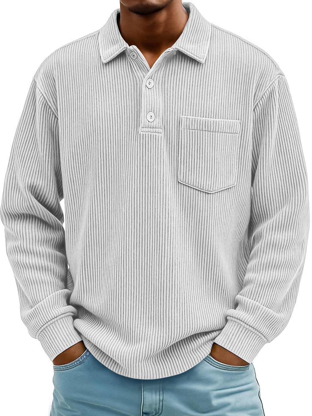 Herren Poloshirt Lässig Longsleeve Strukturiert Modern