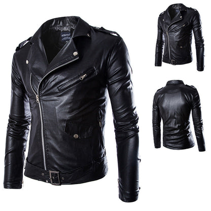 Lederjacke Herren Bikerstyle Asymmetrisch Schwarz