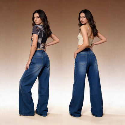 Damen High-Waist Jeans Klassisch Weite Bequem