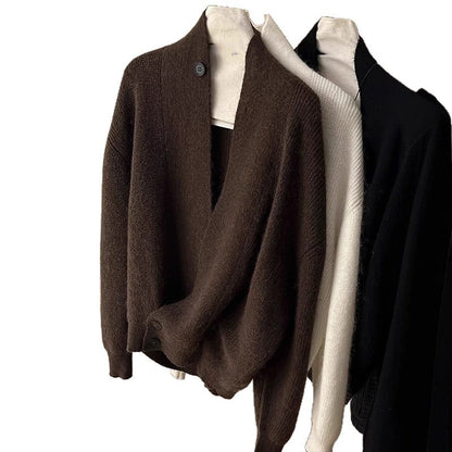 Damen Strickcardigan Modern mit Revers Glamour Style