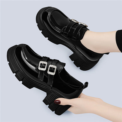 Damen Plateau Schuhe Schnürstiefel mit Doppelriemen Modern - BerlinGlamour