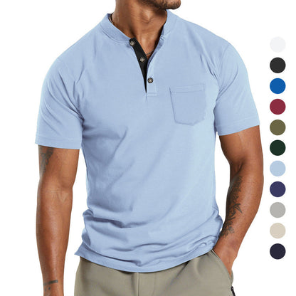Herren T-Shirt Kurzarm mit Brusttasche Modern Kragen
