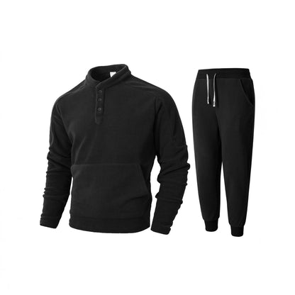 Herren Fleece Trainingsanzug Set Warm mit Taschen und Knöpfen