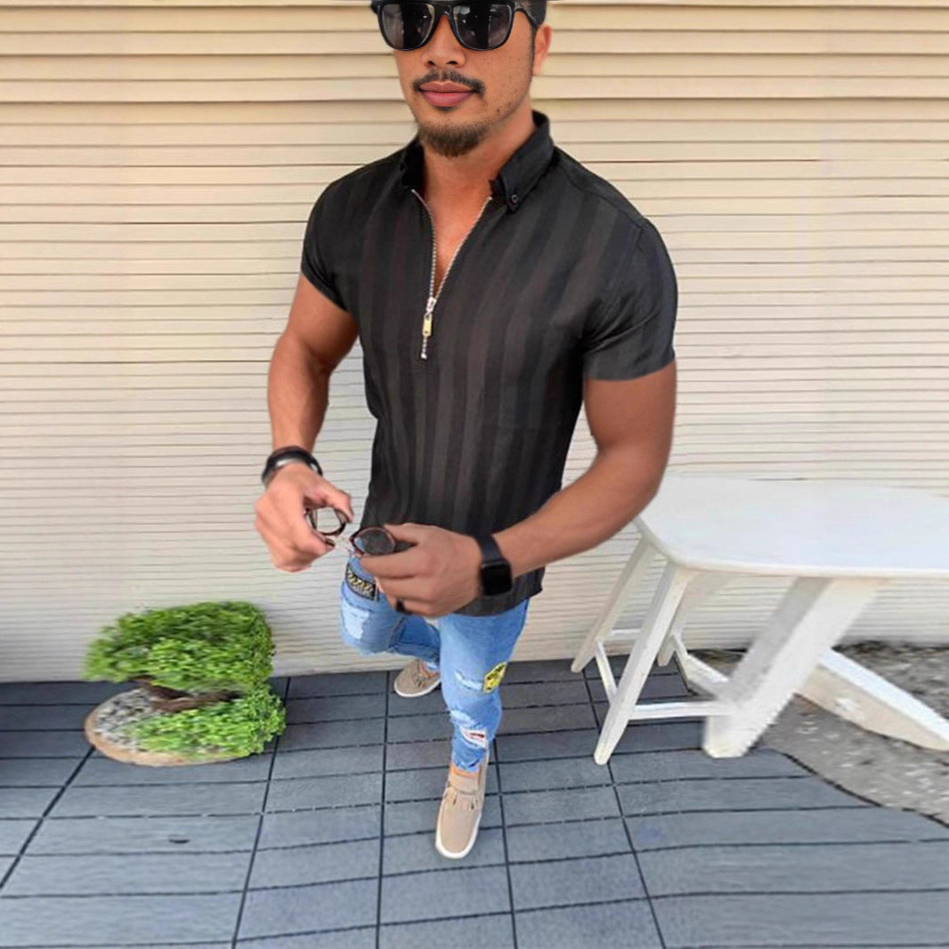 Männer Kurzarmhemd Modern Streifen Elegант - BerlinGlamour