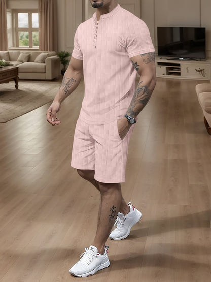 Herren Jumpsuit Kurzarm Modern mit Stehkragen