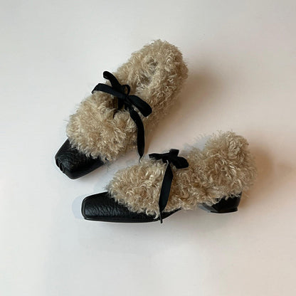 Damen Mokassins Weich Flauschig Kunstfell Riemen