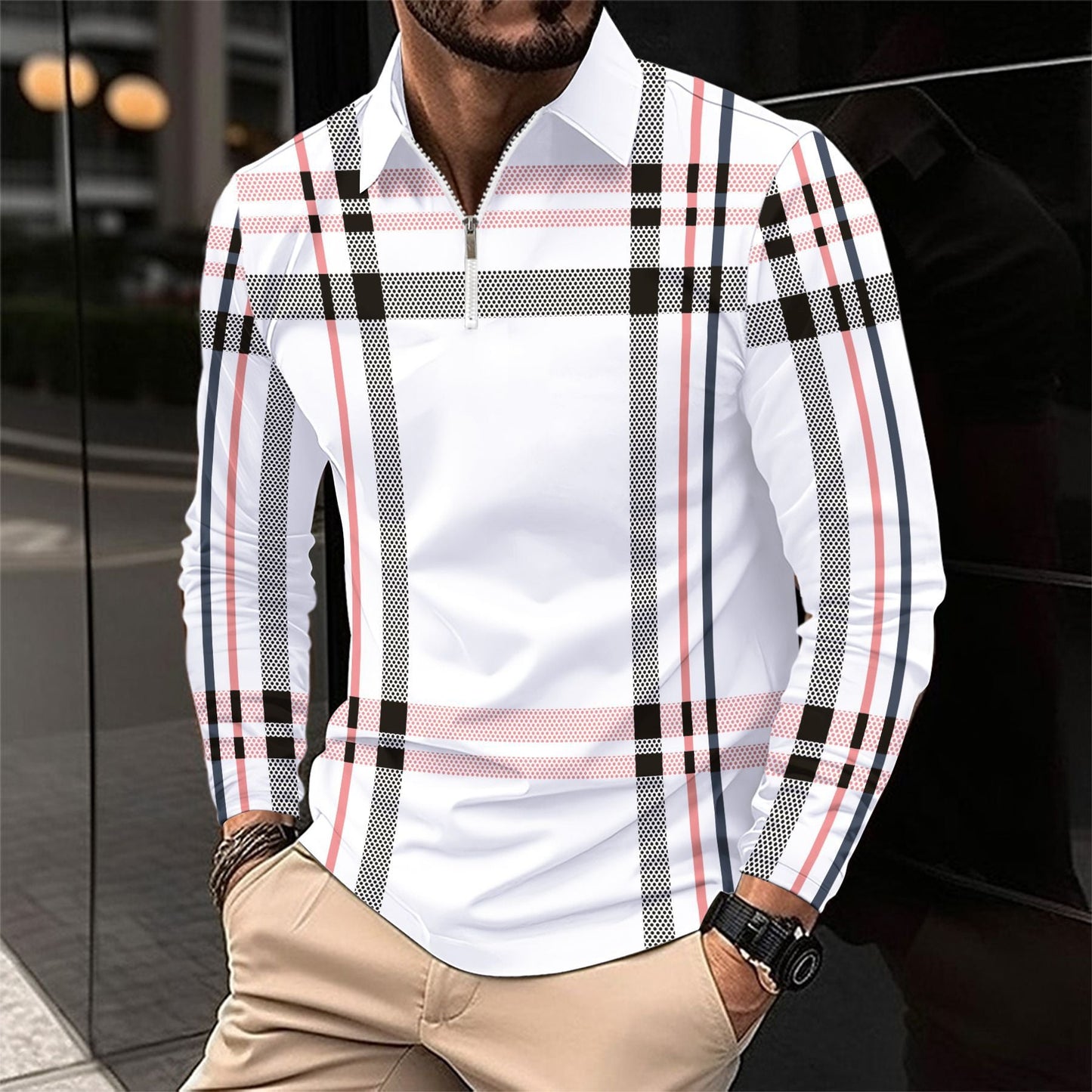 Herren Langarmshirt Modern Karomuster Berlin Style
