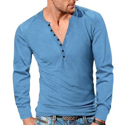 Herren Langarm-Shirt Weiches Baumwoll-Henley Modern