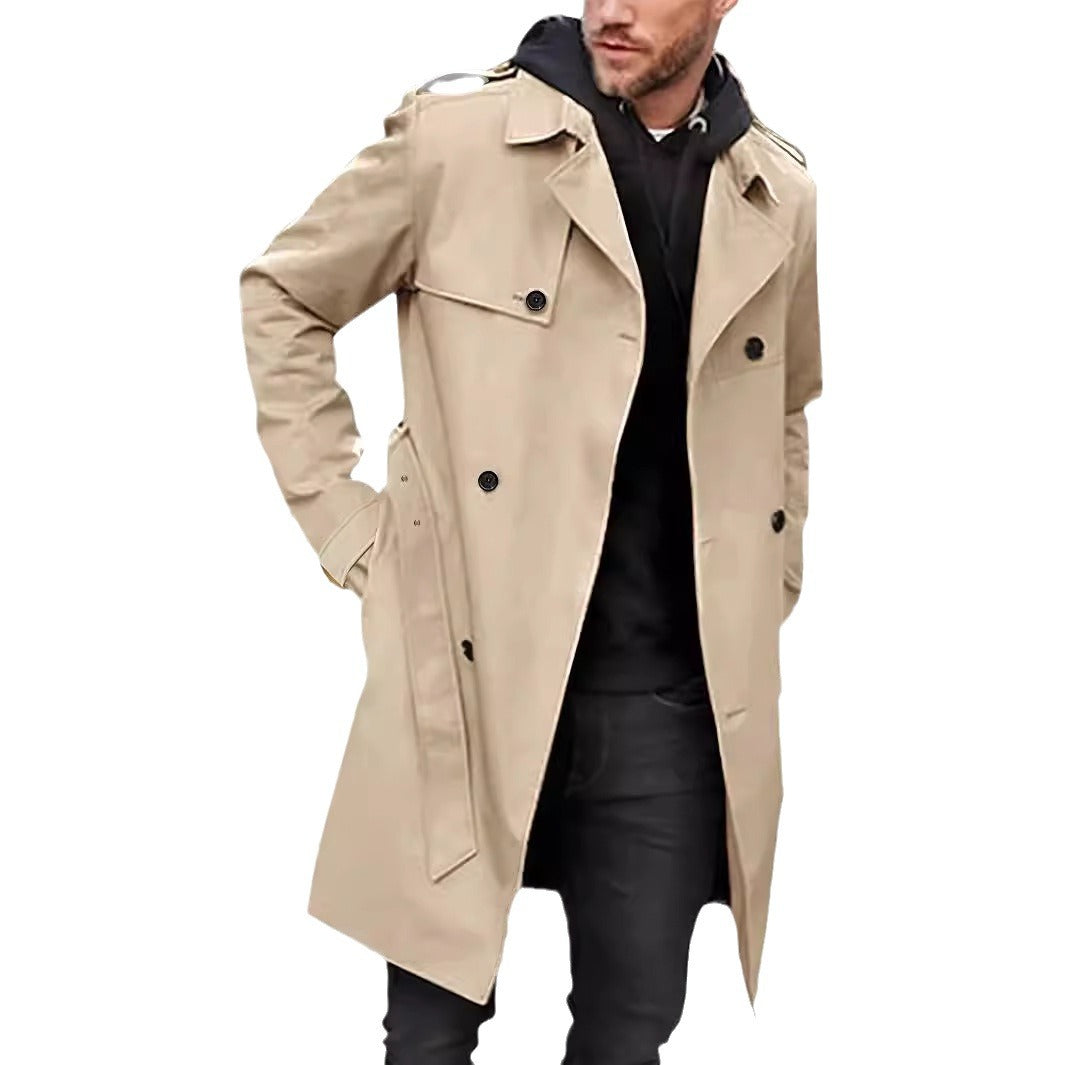 Herren Trenchcoat Klassisch Doppelreißverschluss Große Taschen