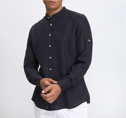 Herren Langarmhemd Stehkragen Slim Fit Modern