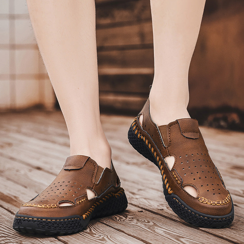 Herren Leder Sandalen Atmungsaktiv Sommer