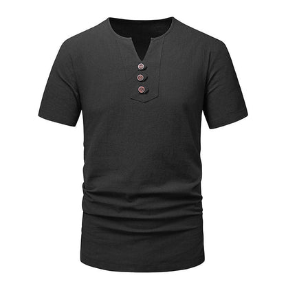 Herren T-Shirt Kurzarm Modern Knopfdesign Elegant