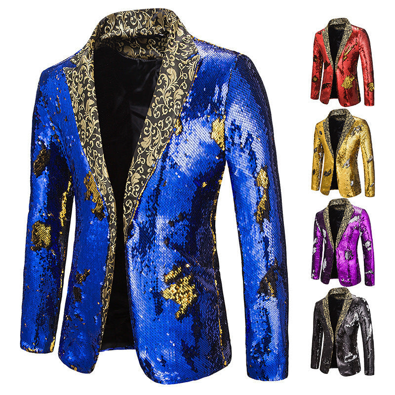 Herren Blazer Glitzernd Paillettenjacke Extravagant Schwarz