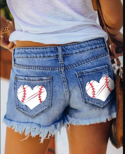 Damen Shorts Denim Herrenlos mit Baseball-Print Trendy Sommer
