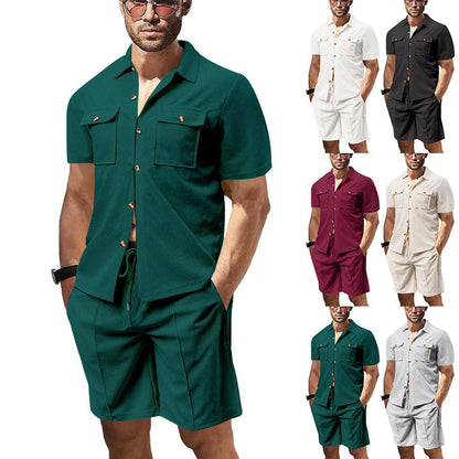 Herren Kurzarm Hemd mit Taschen und Shorts Sommer Set