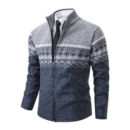 Herren Strickjacke Modern Hochkragen Grau