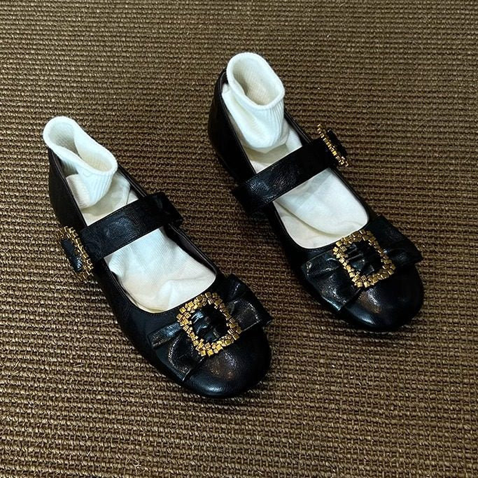Damen Ballerinas mit Glitzerschnalle und weichem Innenfutter