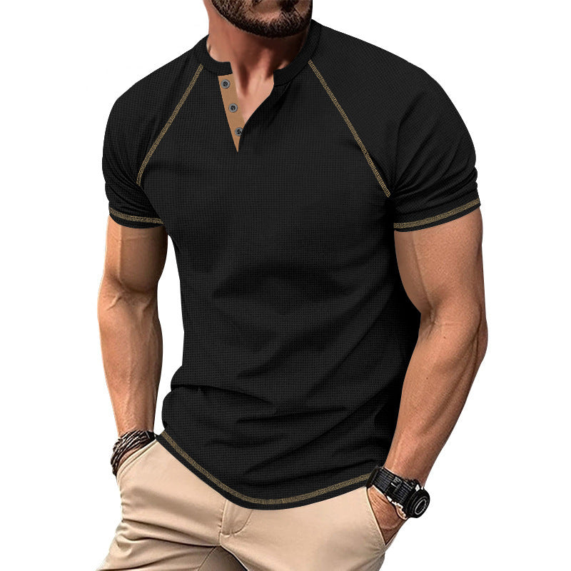 Herren Kurzarm Hemd Modern mit Kontrastknöpfen Trendy Style