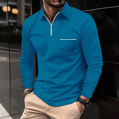 Herren Langarmshirt mit Reißverschluss und Brusttasche Modern