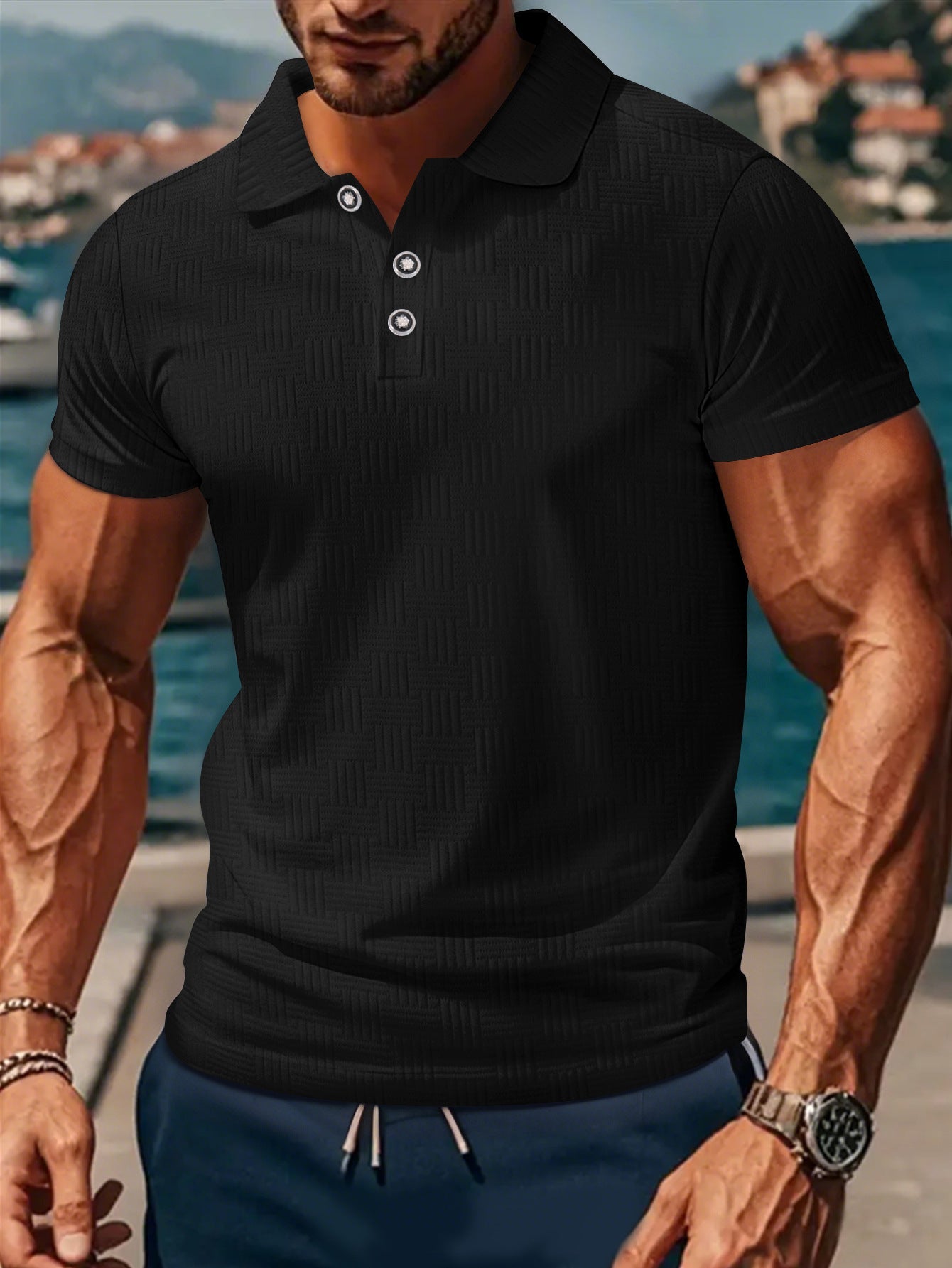 Herren Polohemd Klassisch Strukturiert Modern
