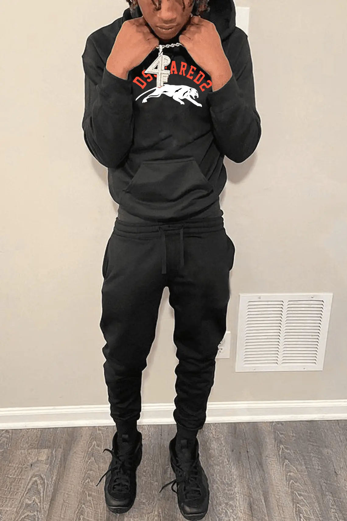 Herren Sportset Hoodie Jogger Hose mit Taschen Grau