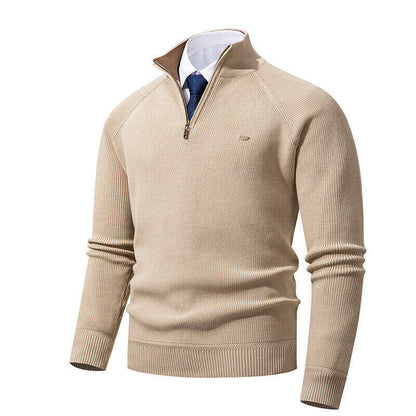 Herren Strickpullover Stehkragen Reißverschluss Elegante Kaschmir Optik