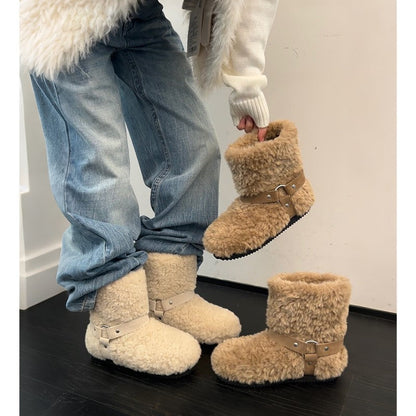 Damen Kuschelboots Weich Warm Winterstiefel mit Riemen