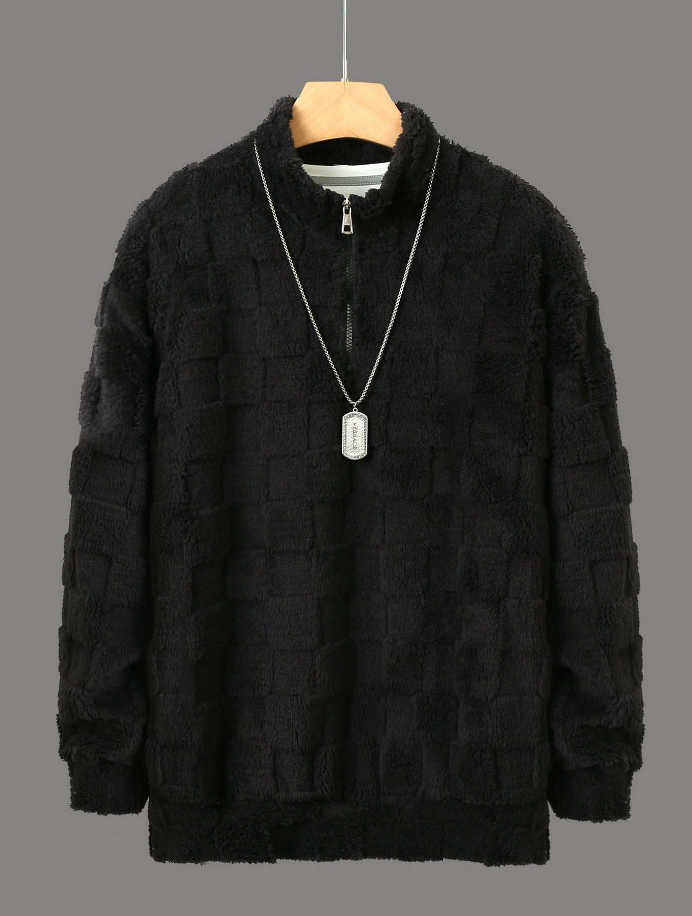 BerlinGlamour, herren kuscheliger Fleece-Pullover mit Stehkragen und Reißverschluss.