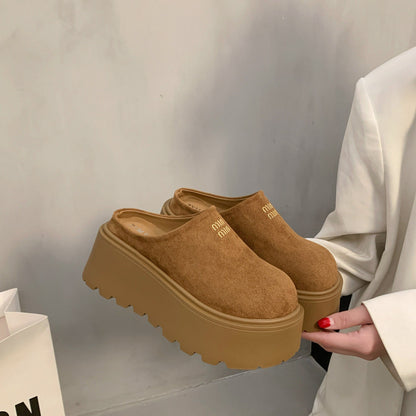 Damen Clogs Hohe Plattform Veloursleder Elegant
