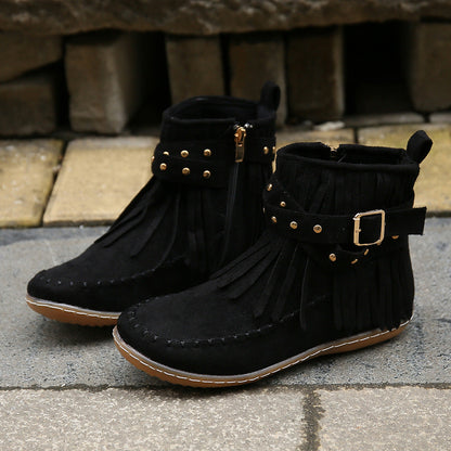 Damen Stiefel Mokassin Fransen Design Elegante Schuhe