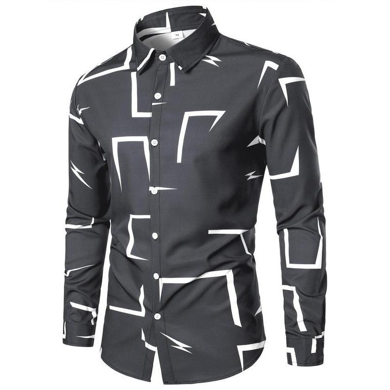 Herren Langarmhemd Modern Geometrisches Design Schwarz