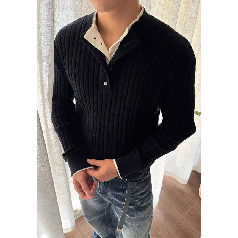 Herren Pullover Feinstrick Modern mit Knöpfen Eleganz