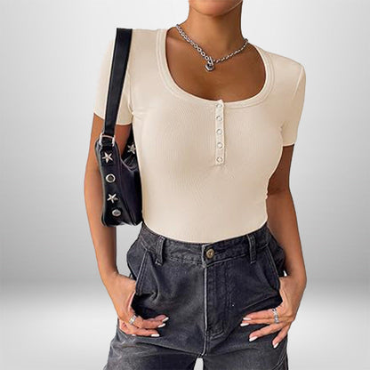 Damen Bodysuit Kurzarm Figurformend Mit Knöpfen