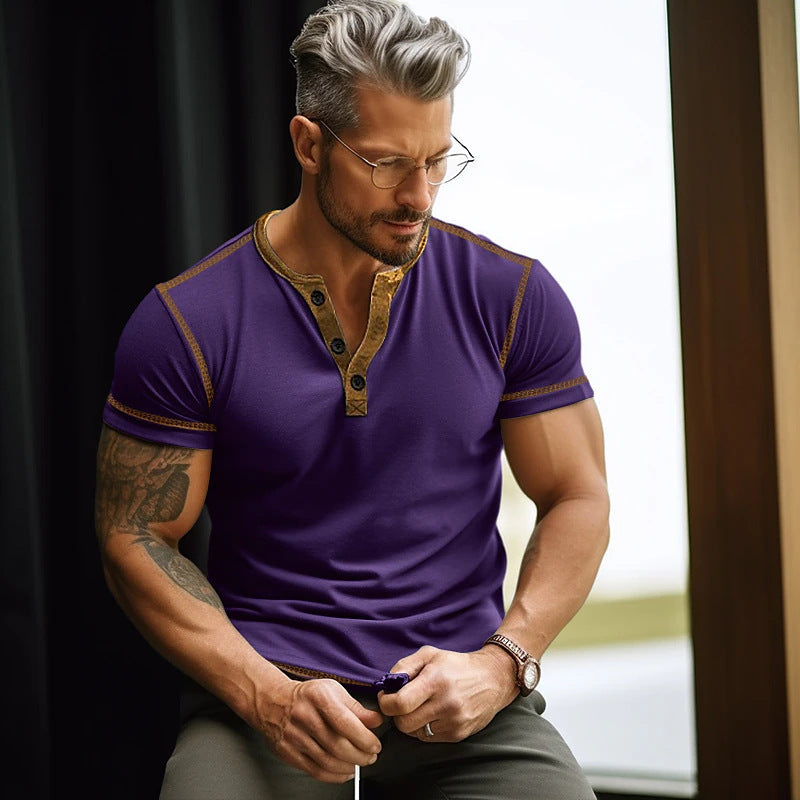 Herren T-Shirt Kurzarm Knopfleiste Modern