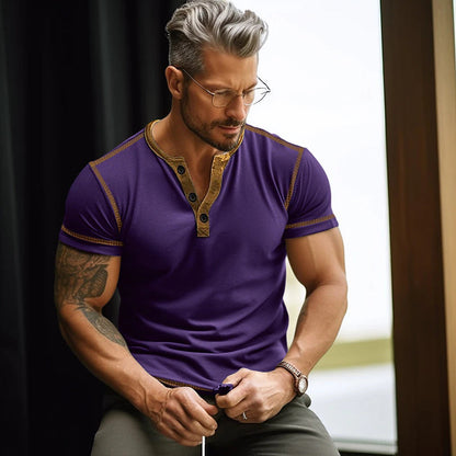 Herren T-Shirt Kurzarm Knopfleiste Modern