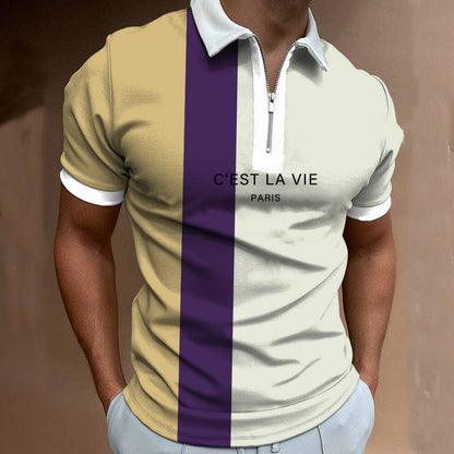 Herren Poloshirt Modern mit Stehkragen Asymmetrisch