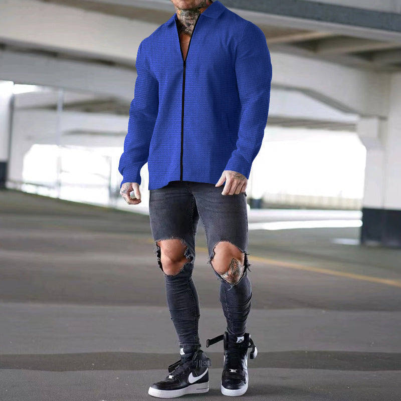 Herren Hemdjacke Reißverschluss Strukturiert Modern