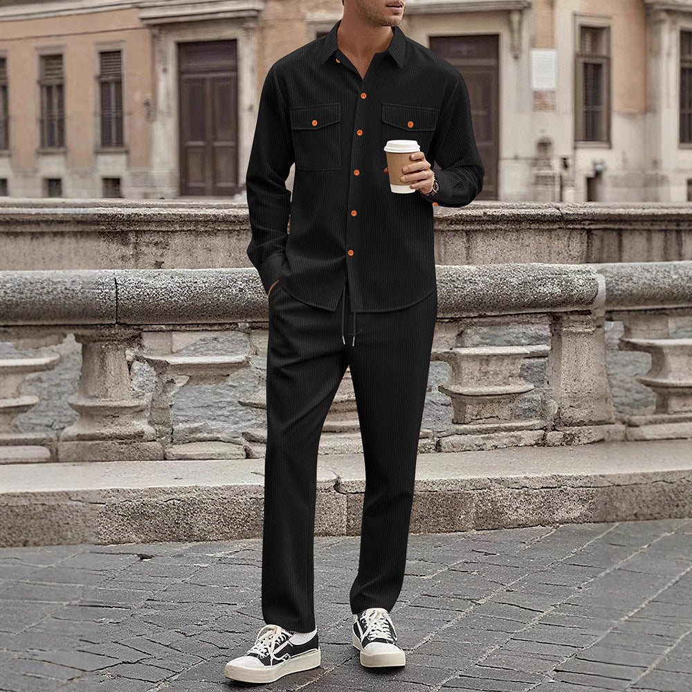 Herren Streifen Set Modern mit Knopfdetails und Taschen