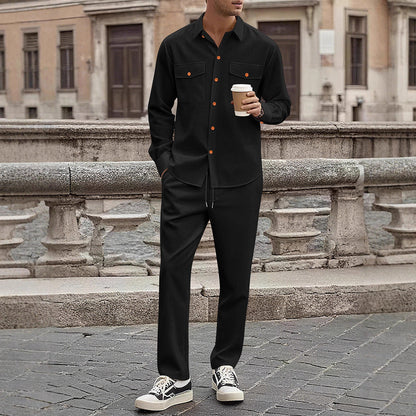Herren Streifen Set Modern mit Knopfdetails und Taschen