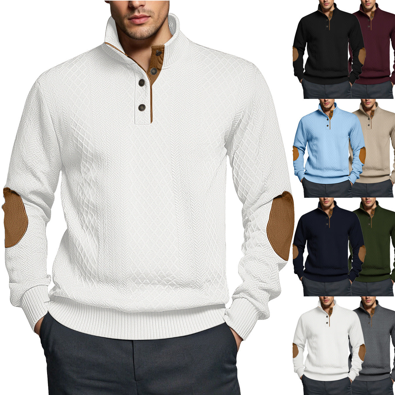 Herren Strickpullover Strukturiert Leder Patches Modern
