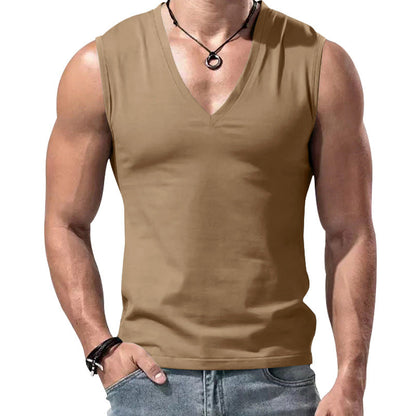 Herren T-Shirt V-Ausschnitt Ärmellos Weich Baumwolle