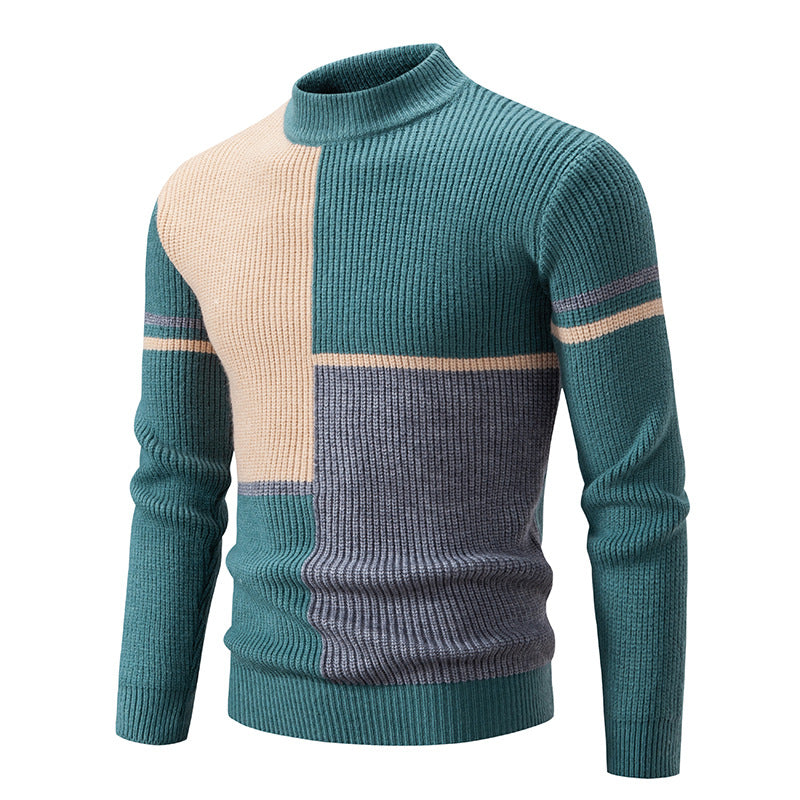 Herren Strickpullover Farbblock Design Hochkragen Modern
