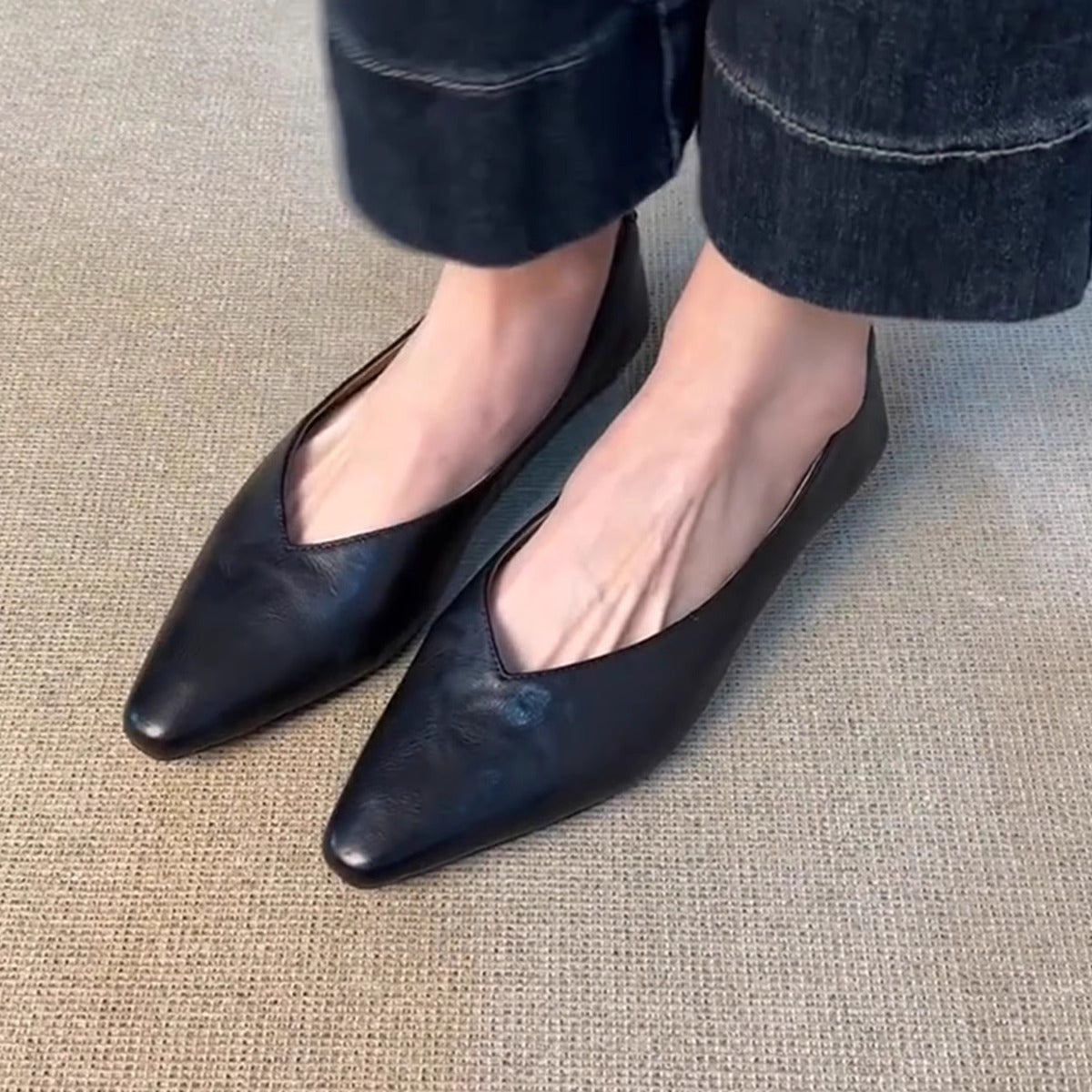Damen Slipper Spitze Elegante V-Ausschnitt Schuhe