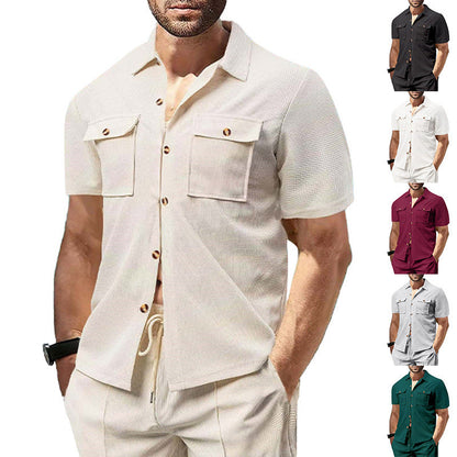 Herren Kurzarmhemd Stylisch mit Taschen Sommer - BerlinGlamour
