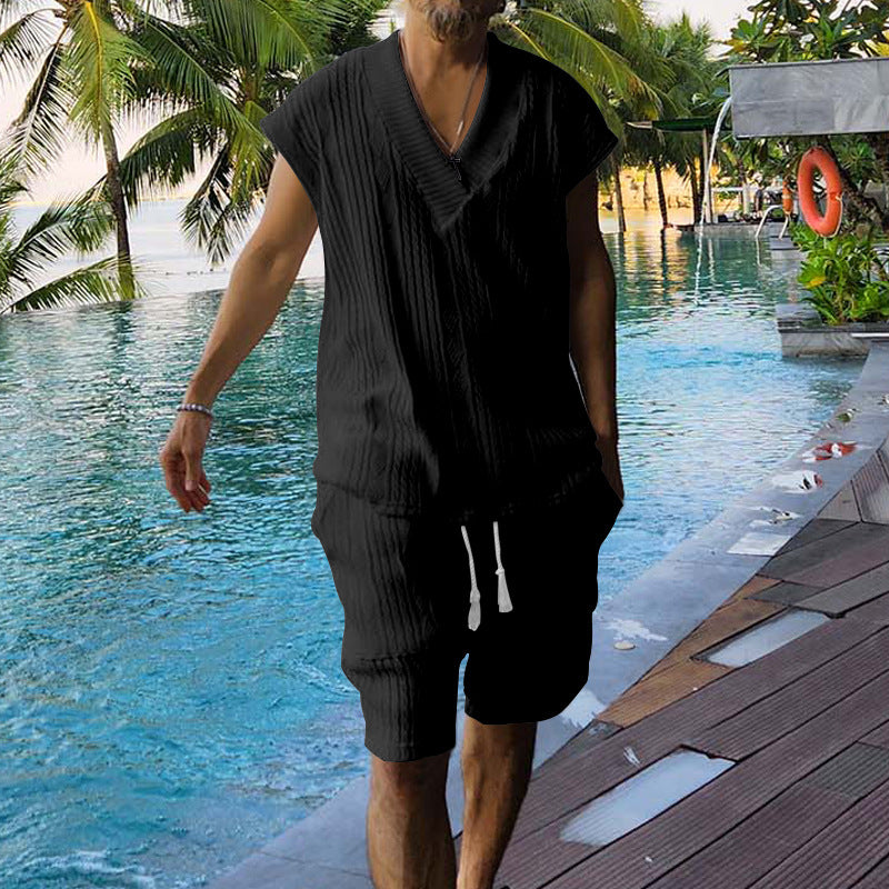 Herren Urlaubsshirt Elastisch V-Ausschnitt Modern