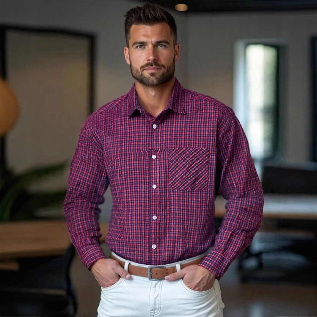 Herren Langarmhemd Kariert Hochwertig Elegant - BerlinGlamour