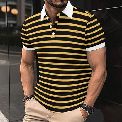 Herren Polo-Shirt Streifenmuster Marineblau Kontrastkragen - BerlinGlamour