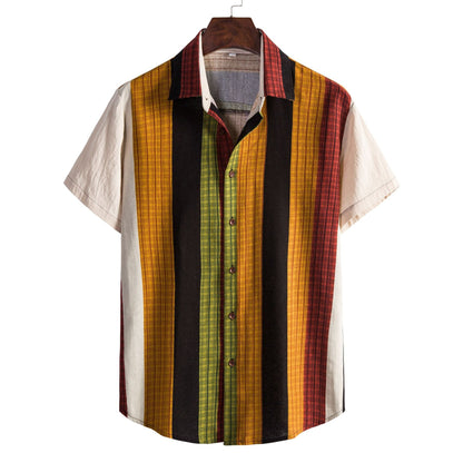 Herren Kurzarmhemd Modern Blockstreifen Design Slim Fit - BerlinGlamour
