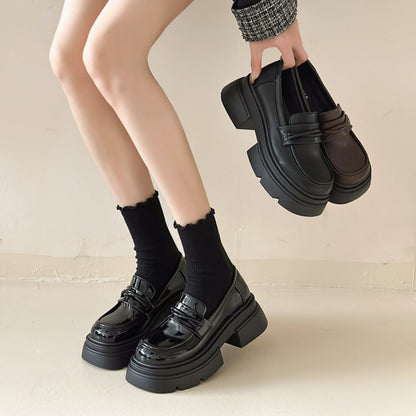 Damen Loafers Schuhe Glänzend Plateau Modisch