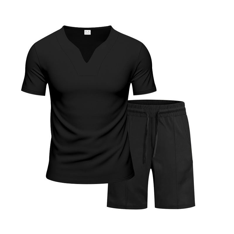 Herren Sportset Atmungsaktiv Elastisch Kurzarm T-Shirt und Shorts
